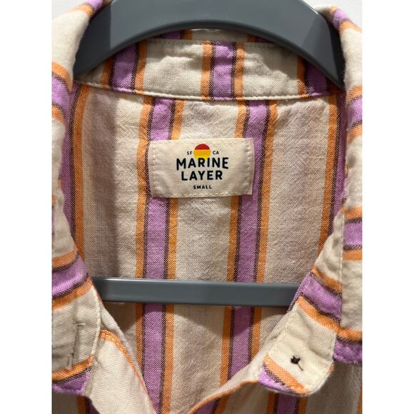 Marine Layer Dana Short Sleeve Button Down Violet Stripe Sz S - Picture 3 of 7